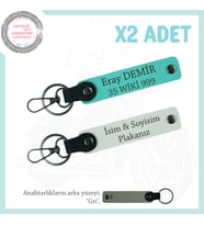 Göz Alıcı Detaylarla Hazırlanan Deri Anahtarlıklar, 2’li İsim Ve Plaka Yazılı Set, Beyaz-Turkuaz-Gr