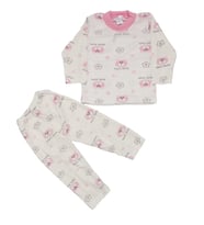 Kız Çocuk Beyaz Pembe Yıldızlı Ayılı Desenli 2'li Pijama Takımı