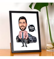 Kişiye Özel Karikatürlü Siyah Arabalı Erkek Resim Çerçevesi