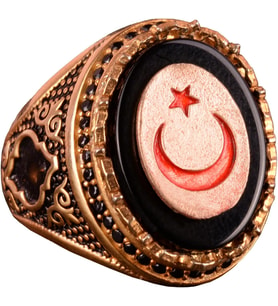 Hilal Yıldız Türk Erkek Yüzüğü, Ay ve Yıldız Gümüş Yüzük, 925 Ayar Gümüş Yüzük