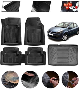 Renault Clio 3 2005-2012 Kancasız Uyumlu Paspas Araca Özel Bagaj Havuzu MBS Siyah