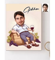 Kişiye Özel Şarap Tadımcı Erkek Karikatür Baskılı Ahşap Tablo 30x40