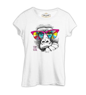 Stay Cool - Maymun Beyaz Kadın Tshirt