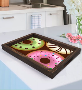 BK Gift Donut Tasarımlı Doğal Ahşap Tepsi-1