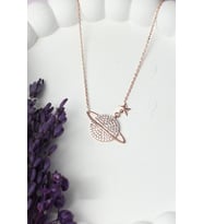 Gezegen Kolye Zirkon Taşlı Silver 925 Ayar Gümüş Zincir Kolye (Rose)