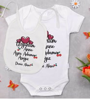 BK Kids Kişiye Özel Aynı Adama Aşığız Tasarımlı Bebek Body Zıbın ve Mama Önlüğü Hediye Seti - Model 1