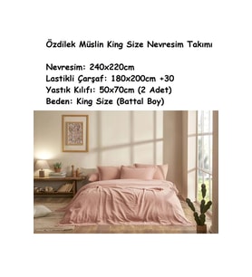 Özdilek Müslin -Sofia Pudra- Lastikli Çarşaflı Battal Çift Kişilik (King Size) Nevresim Takımı