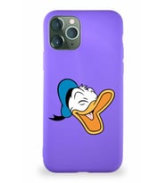 Apple iPhone 11 Pro Soft Premier Kapak Donald Duck-E Tasarımlı Silikon Kılıf - Mor (Şeffaf)