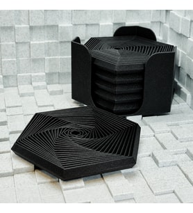 3D Baskı Super Fidget Coaster Seti - Altıgen Desenli Bardak Altlığı ve Tutucu-Siyah