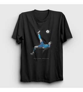 Presmono Unisex Siyah Reverse Shot Rövaşata Cristiano Ronaldo T-Shirt 326428tt