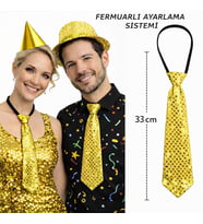 Altın Renk Pul Payetli Işıltılı Parti Kravatı 33 cm