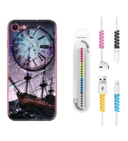 Apple iPhone 5 6 7 8 Plus Se XR Kılıf Kablo Koruma Spiral Silikon Time 1749