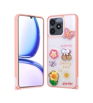 Realme C53 4G Kılıf Kabartma Figürlü Parlayan Sıvılı Simli Cevze Kapak (Pembe)