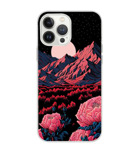 Iphone 12 Pro Uyumlu Şakayıklar ve Dağ Manzarası Tasarımlı Şeffaf Telefon Kılıfı