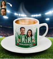BK Gift Kişiye Özel İsimli Yeşil-Beyaz Sevgili Tasarımlı Türk Kahvesi Fincanı-1, Doğum Günü Hediyesi, Taraftar Hediyesi
