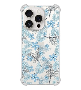 PrintiFy Apple iPhone 15 Pro Max (Kamera Açık) Uyumlu Köşe Korumalı Floral Mavi Kılıf