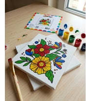 Figürlü Tuval Boyama Seti 20x20 cm – 1 Adet Fırça, 6 Renk Akrilik Boya ve Referans Görselli Hobi & Kendin Yap Boyama Kiti (2, Çiçek Kelebek)