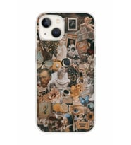 Iphone 14 Plus Uyumlu Aesthetic Sanatsal Kolaj Desenli Şeffaf Telefon Kılıfı