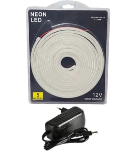 5 Metre 12 Volt 6x12 mm Esnek Neon Led 6500K Beyaz 3A Plastik Adaptör Set