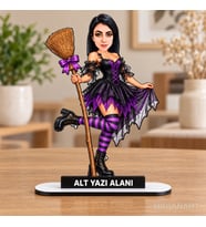 Cadılar Bayramı Karikatür MDF Karikatürlü Kişiye Özel Karikatürlü 18 cm MDF Masaüstü Biblo - Masaüstü Hediye Kadın