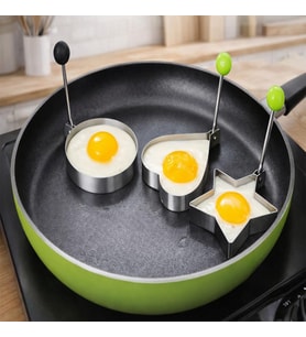 Kalp,Yıldız,Yuvarlak Şekilli Yumurta Kalıbı Saplı – Saplı Omlet ve Pancake Şekillendirici Kalıp Yapışmaz Tavaya Uyumlu, Burger, Sandviç, Omlet ve Pancake İçin Pişirme Halkası (3 Lü Set)