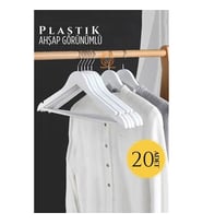 Ahşap Görünüm Plastik Askı 20 ADET Beyaz