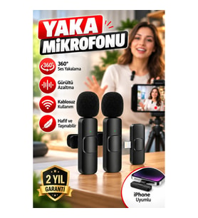 iPhone Uyumlu 2’li Kablosuz Yaka Mikrofonu Seti 360° Ses Yakalama Gürültü Azaltma Özellikli