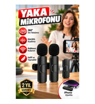 iPhone Uyumlu 2’li Kablosuz Yaka Mikrofonu Seti 360° Ses Yakalama Gürültü Azaltma Özellikli