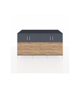 Kronos Konsol 2 Raflı 4 Çekmeceli 4 Kapaklı 176x59x99 Antrasit-Antrasit/Çam