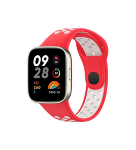 Mey İthalat® Redmi Watch 3 Spor Delikli Kordon - Kırmızı-Beyaz