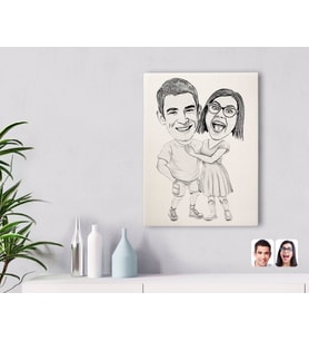 BK Gift Kişiye Özel Karakalem Sevgililer Kanvas Tablo-80
