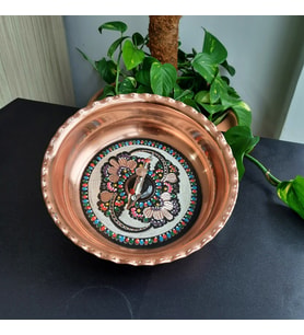 Geleneksel Balıklı Bakır Hamam Tası 20 cm