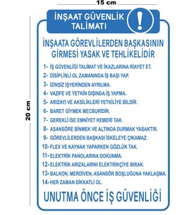 Metal İnşaat Güvenlik Talimatı 15 Cm x 20 Cm Uyarı Levhası Yönlendirme Tabelası