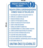Metal İnşaat Güvenlik Talimatı 15 Cm x 20 Cm Uyarı Levhası Yönlendirme Tabelası