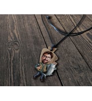 BK Gift Kişiye Özel Balıkçı Karikatürlü Deri İpli Ahşap Kolye, Sevgiliye Hediye, Doğum Günü Hediyesi, Sevgililer Günü Hediyesi-1