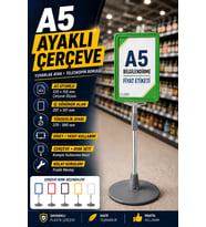 A5 Ayaklı Menü ve Fiyat Bilgi Standı Yuvarlak Tabanlı Teleskopik Çerçeve Etiketlik Yeşil