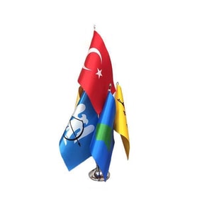 Masa Üstü Eski Türk Devletleri Bayrakları 6'lı Krom Direk + 6 Bayrak