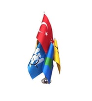 Masa Üstü Eski Türk Devletleri Bayrakları 6'lı Krom Direk + 6 Bayrak