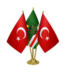 Masa Üstü Çeçenistan İçkerya Bayrağı Türk Bayrağı Üçlü Pirinç Direk Masa Bayrak Seti