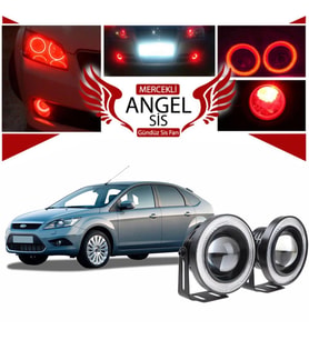 Ford Focus 2,5 Uyumlu, Universal Mercekli Led Angel Sis Farı, 76mm Kırmızı Renk