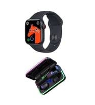 Watch 7 Akıllı Saat ve E10 Mipods LED Işıklı Bluetooth Kulaklık (Siyah)