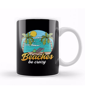 Beaches Be Crazy Funny Beach Vacationing Pun Kupa Bardak Porselen