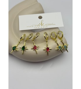 Vip Gold Renkli Taşlı Sallantılı 6'lı Küpe - 26vipkp57