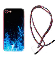Apple iPhone 5 6 7 8 Plus Se XR Kılıf Boyun Asklı Rasta Silikon Blue Fire 1678