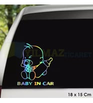 Biberonlu Arabada Bebek Var Baby On Board Hologram Oto Sticker Yapıştırma Çıkartma Etiket 18 x 15 Cm