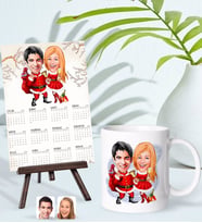 BK Gift Kişiye Özel Sevgililer Yılbaşı Karikatürlü Kupa Bardak ve 13x18cm Fotoğraf Kartlı Şövaleli 2024 Takvim Hediye Seti-3