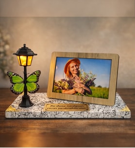 Kişiye Özel Fotoğraflı & Yazılı Masa Lambası (Beyaz Mermer Tasarım) (Model 2)