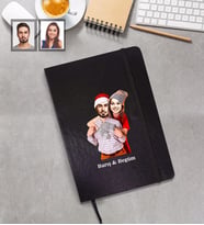 Kişiye Özel Yılbaşı Sevgili Karikatürlü Siyah Defter Model-8