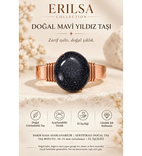 Sertifikalı Mavi Yıldız Taşı Yüzük Işıltılı Bakır Kasa Ayarlanabilir El İşçiliği