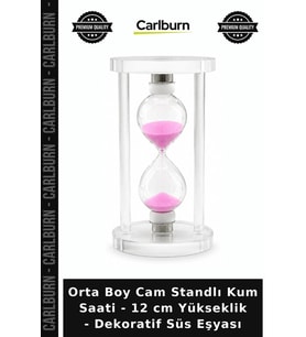 Özel Üretim Masaüstü Hediye Orta Boy Cam Standlı Kum Saati - 12 cm Yükseklik - Dekoratif Süs Eşyası